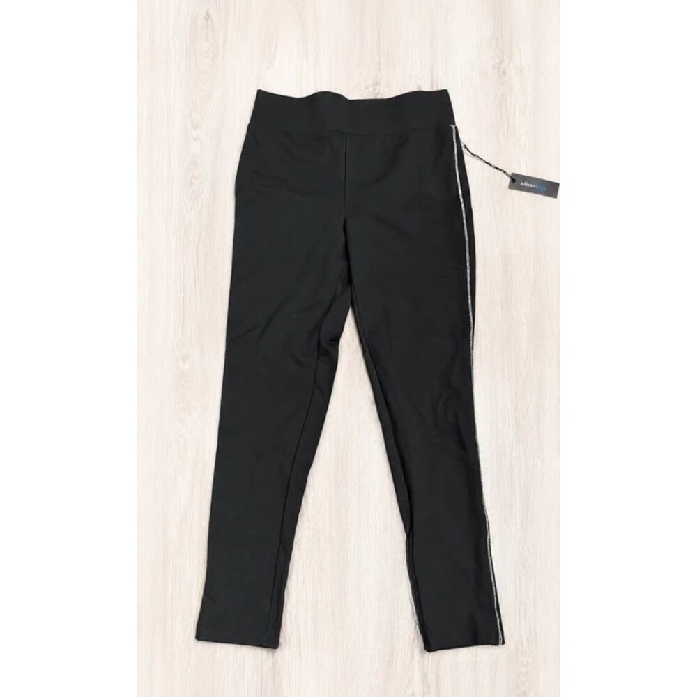 Alice Blue Women’s Black Pull-On Skinny Pants Rhinestone Side Stripe Size M NWT